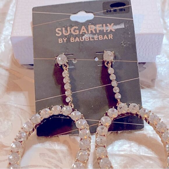 Sugarfix Pierced Earrings 3” Large Oval with Clear Crystal Rhinestones - Picture 4 of 5